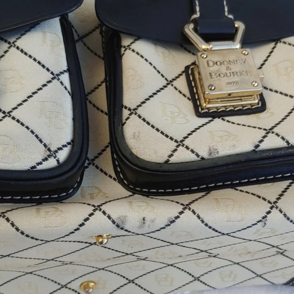 Dooney & Bourke Classic Cream Signature Canvas and Black Leather Baguette Bag - Picture 13 of 17